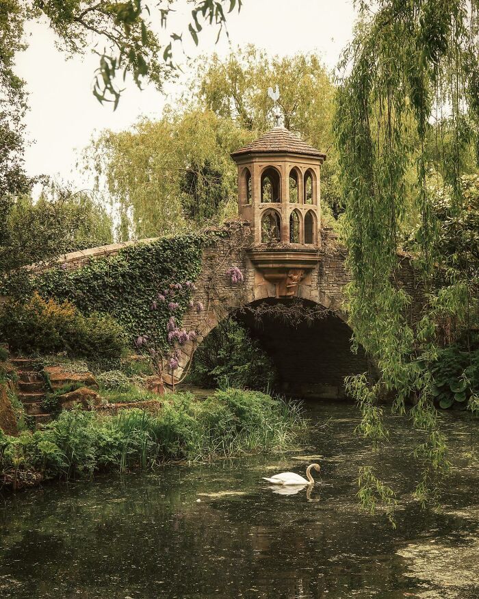 Folly Bridge Over A Pond In Dunsborough Park, A Historic Country Estate In The Village Of Ripley, Surrey, England