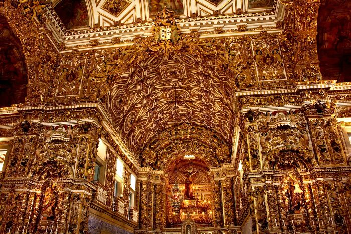 Interior Adorned In Pure Gold Of The Baroque Church Of São Francisco In Salvador, Bahia, Brazil