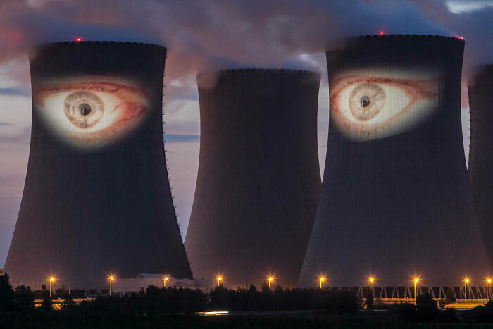 Temelin Power Plant With Eyes Projected Onto The Cooling Towers, For Some Reason