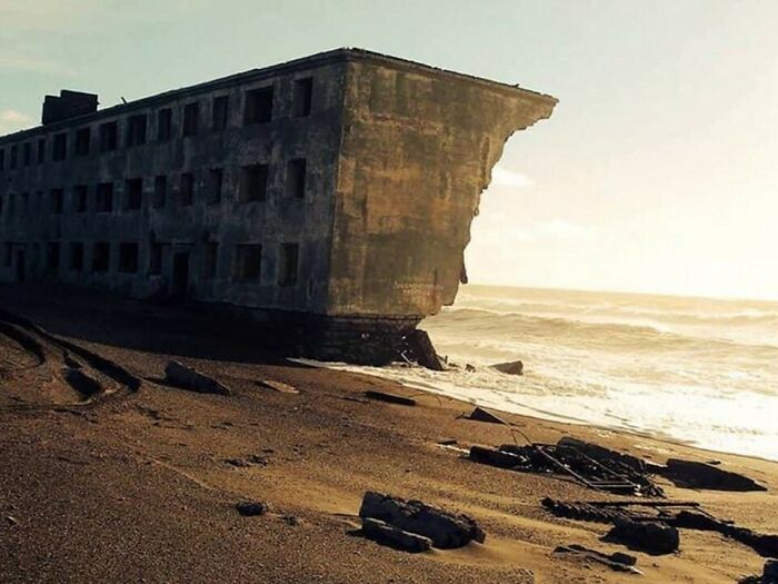 The Remains Of A Concrete Apartment Building In Kirovsky, Kamchatka