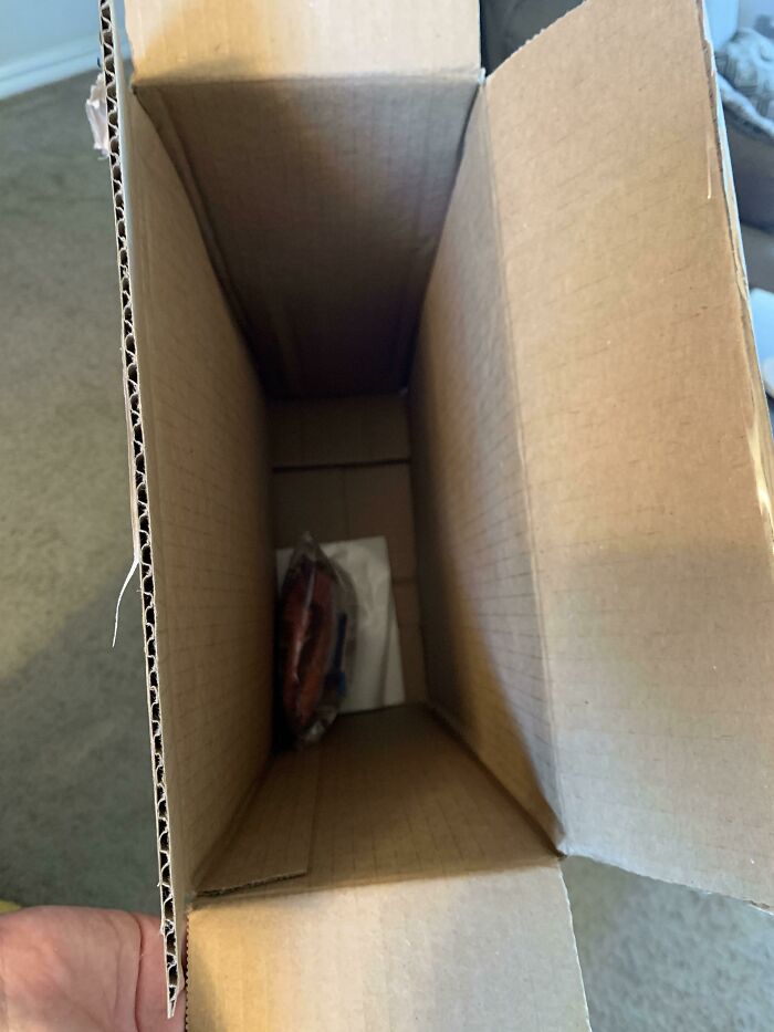 Oversized box with minimal product inside, highlighting poor product packaging choice.