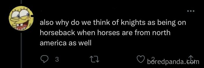 Screenshot of a social media post questioning why knights are depicted on horseback, highlighting a common misconception.