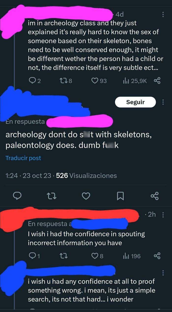 Twitter exchange highlighting overly confident and incorrect statements about archaeology.