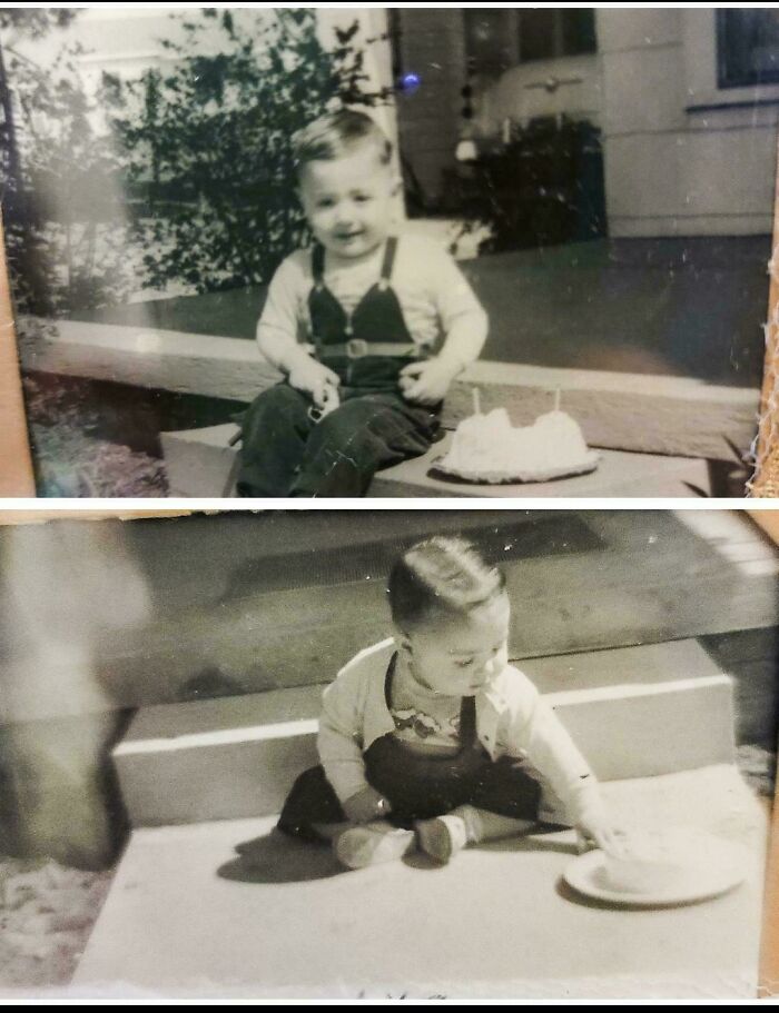 My Dad Eating Cake For His 2nd & 3rd Birthdays, Atlanta, Tx 1955 & 1956