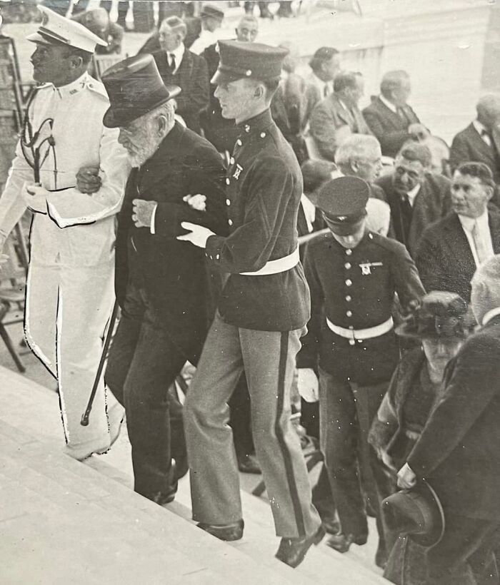 May 1922: 78-Year-Old Robert T. Lincoln (Son Of Abraham Lincoln) Is Helped Up The Steps At The Dedication Of The Lincoln Memorial In Washington D.c