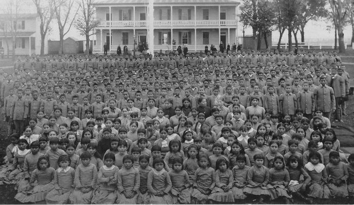 There Were 357 Residential Schools In The U.S., Where Native American Children Were Sent, And, By 1926, More Than 80% Of Native American Children Were Attending Such Schools. The First Such School - The Carlisle Indian Industrial School - Was Established In 1879. The Photo Here Is From 1885