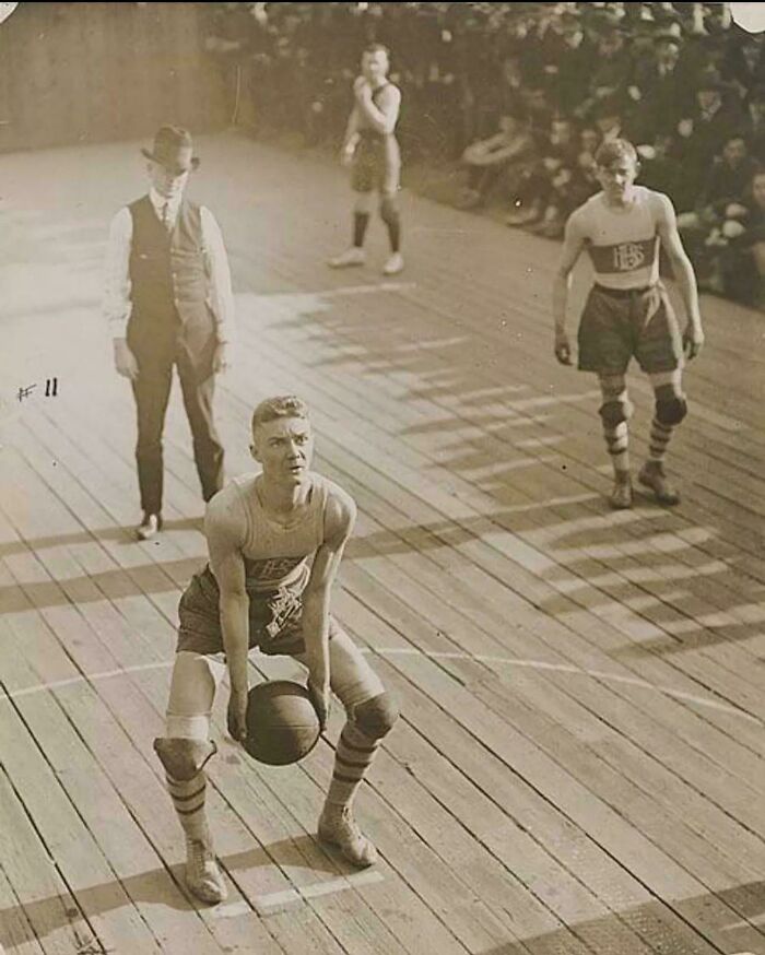 Atlanta High School Basketball Player Shooting Underhand, A Free Throw Against Tech High School In 1921