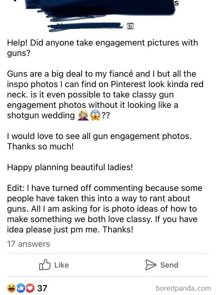 Bride Struggling To Find Engagement Photos With Guns That Don’t Look “Kinda Redneck”…