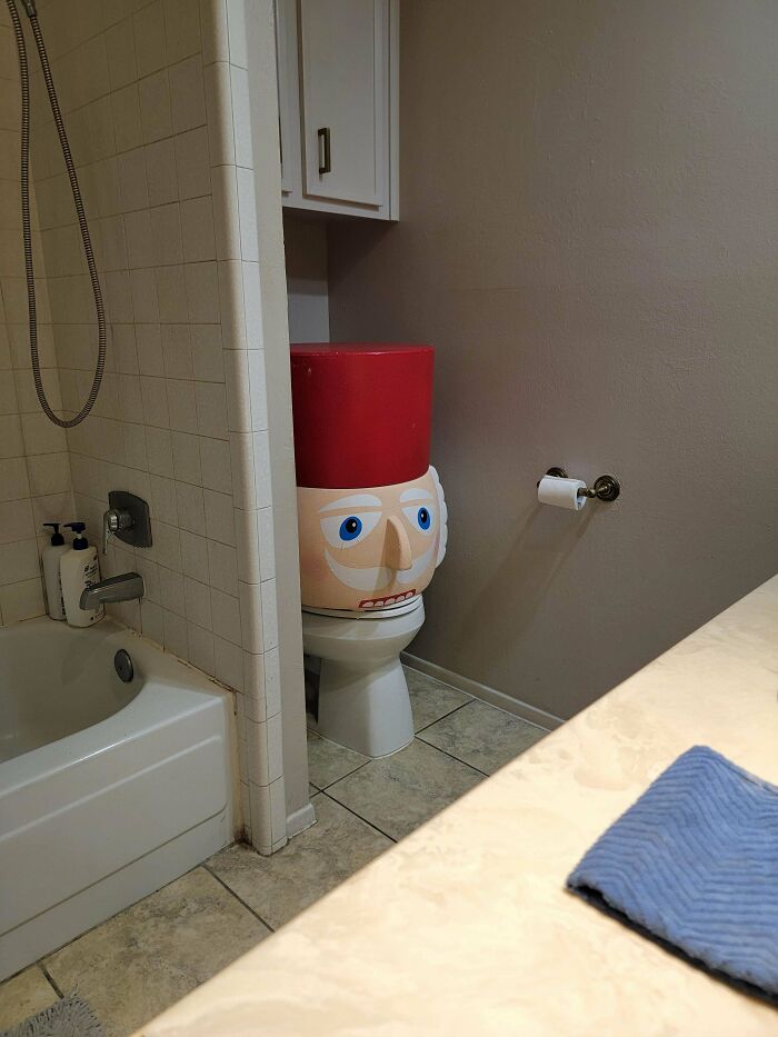 Found A Giant Nutcracker Head. Left It In The Bathroom For My Husband To Find When He Gets Up To Pee