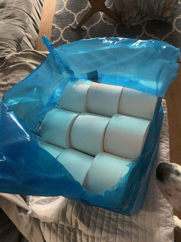 Someone Threw Away This Huge Pack Of Toilet Paper!!!! Yes It’s The Cheapy Office Kind But I Literally Have None Right Now And It Is Such A Blessing 🤣