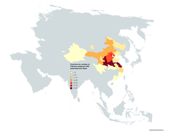 Provinces By The Number Of Chinese Emperors Born There