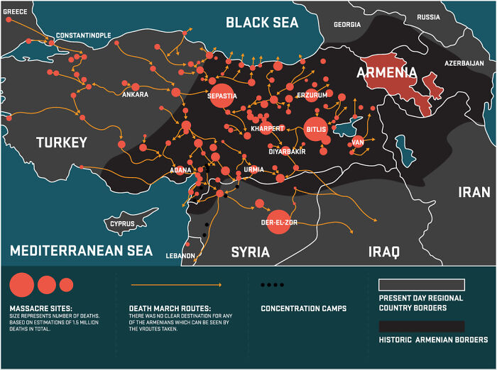 Map Of Armenian Genocide And Deportation From The Ottoman Empire. It Started 109 Years Ago Today