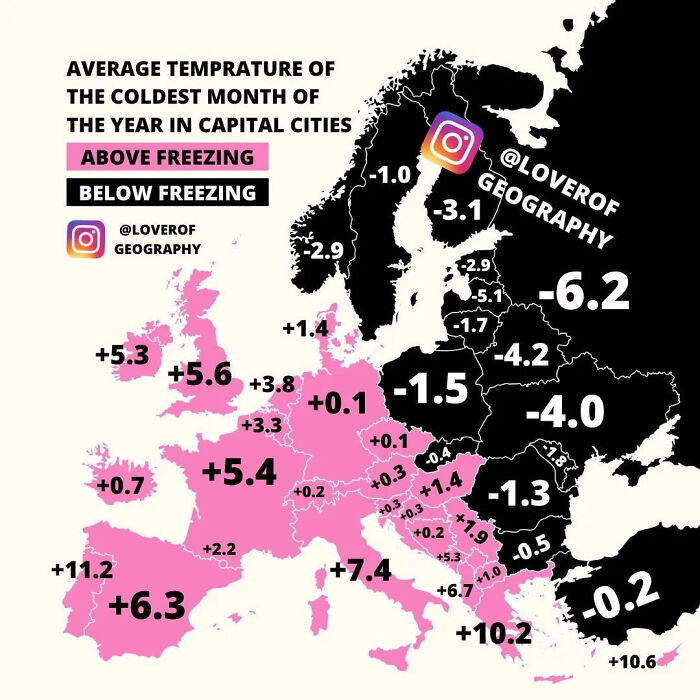 The Average Temperature Of The Coldest Month In Each European Capital City