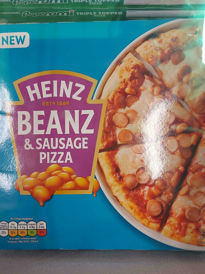 In UK We Have Beans And Sausage Pizza