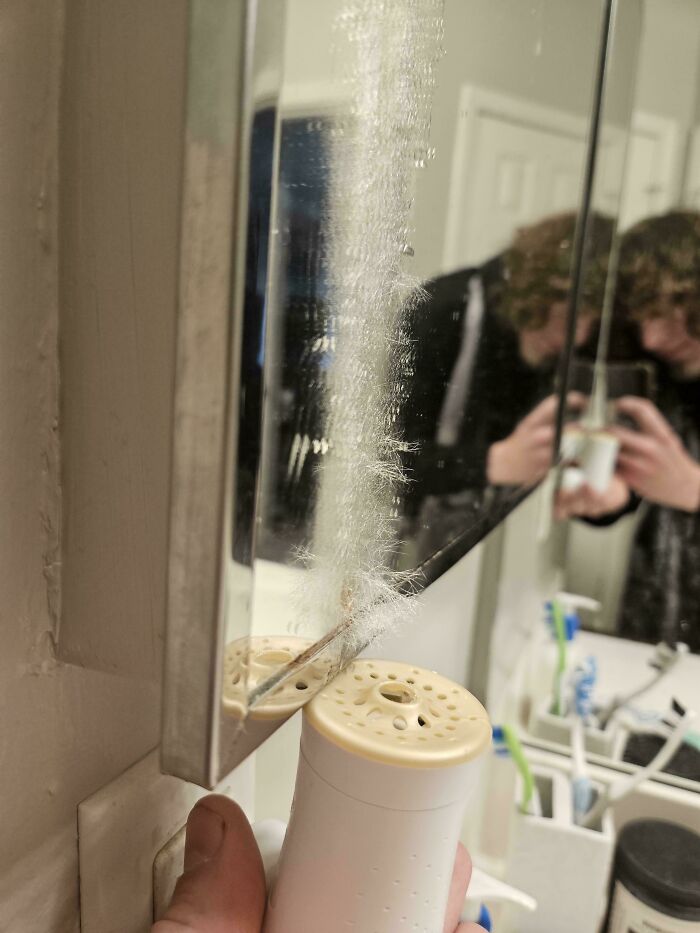 This Streak Of Fine, Hairlike Crystals Left On My Mirror From This Scent Plug