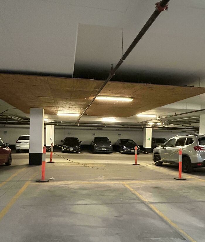 Parking Garage Space Blocked Off Because Of Mri Machine Above
