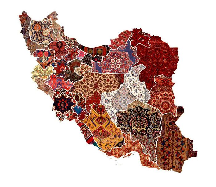 Mapa regional con los distintos tipos de alfombras de Irán
