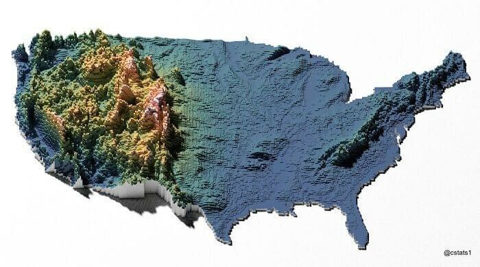 Mapa de las elevaciones de EEUU