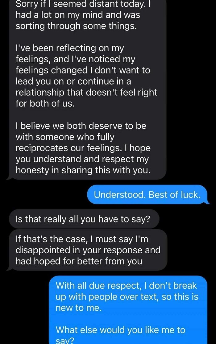 Guy Politely Acknowledges Break Up Message And She Gets Mad At Him For It