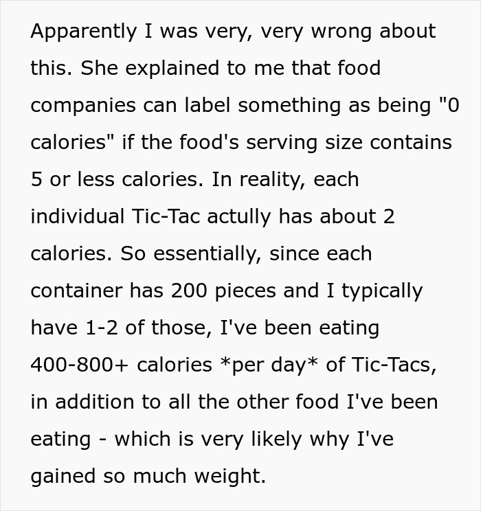 Doctors Puzzle How Person Gained 40lbs, See Them Fiddling With Tic-Tacs: “They're 0 Calories”