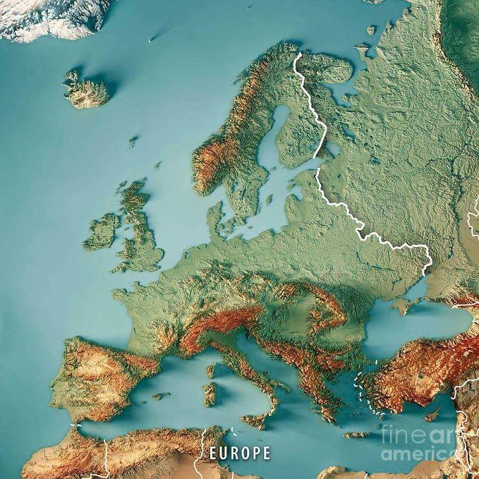 Renderización 3D de la topografía de Europa
