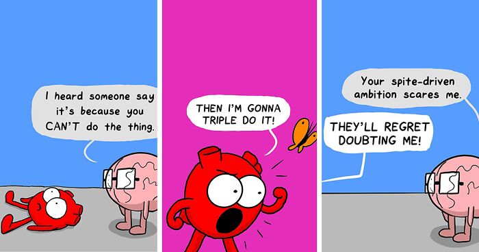 60 New Comics About A Heart, A Brain, And The Dilemmas They Face By This Artist