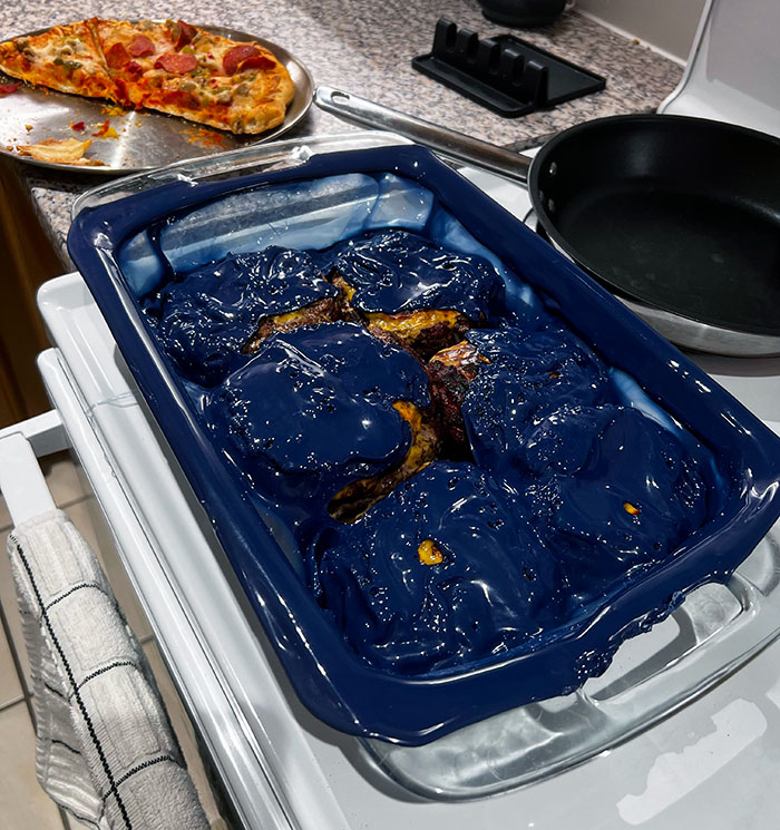 I Asked My Wife To Keep The Oven On Low For The Burgers. She Put It On Low, Broil, And Forgot To Take The Plastic Cover Off