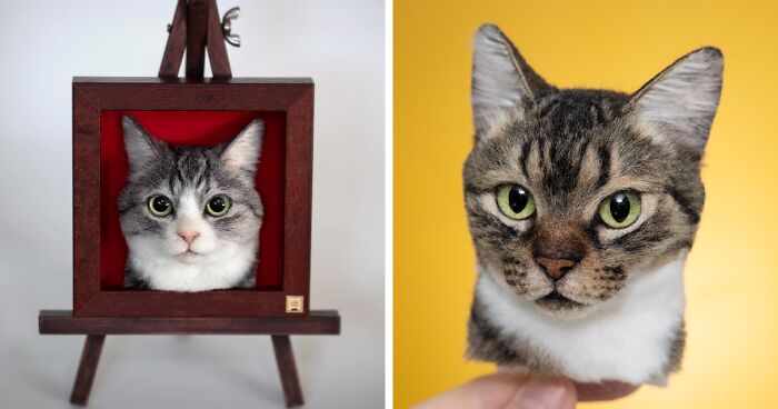 This Japanese Artist Crafts Hyper-Realistic 3D Cat Portraits From Felted Wool (22 New Pics)