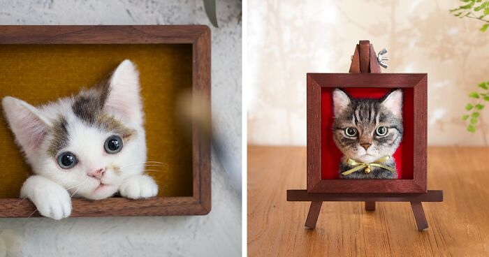 This Japanese Artist Crafts Hyper-Realistic 3D Cat Portraits From Felted Wool (22 New Pics)