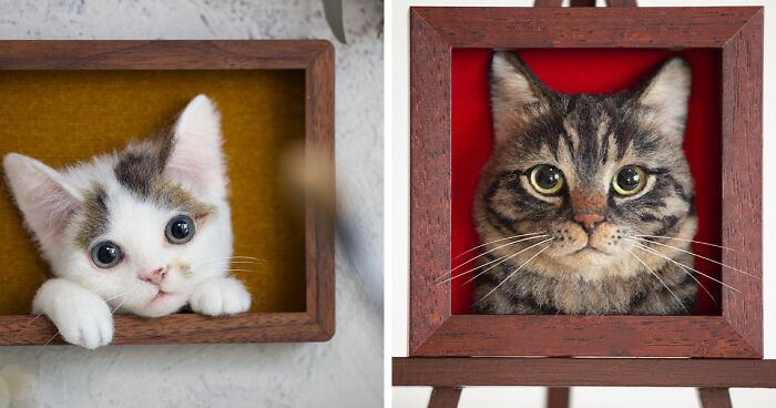 This Japanese Artist Crafts Hyper-Realistic 3D Cat Portraits From Felted Wool (22 New Pics)