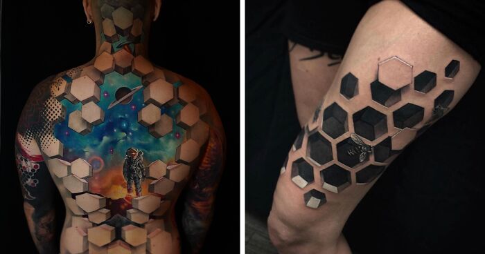 48 Optical Illusion Tattoo Designs Created By This Artist (New Pics)