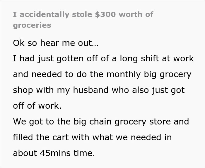 Woman Shakes Husband Awake In Panic After Realizing They Forgot To Pay For $300 Worth Of Groceries