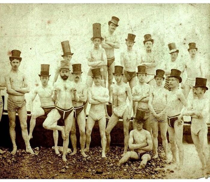 Group Photograph Of Members Of The Brighton Swimming Club. Brighton, England. Circa 1863