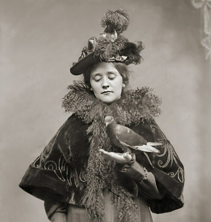 Portrait Of An Unknown Woman With A Pigeon In Her Palm Taken By Photographer J.e. Williams In New Athens, Ohio In Late 1890s