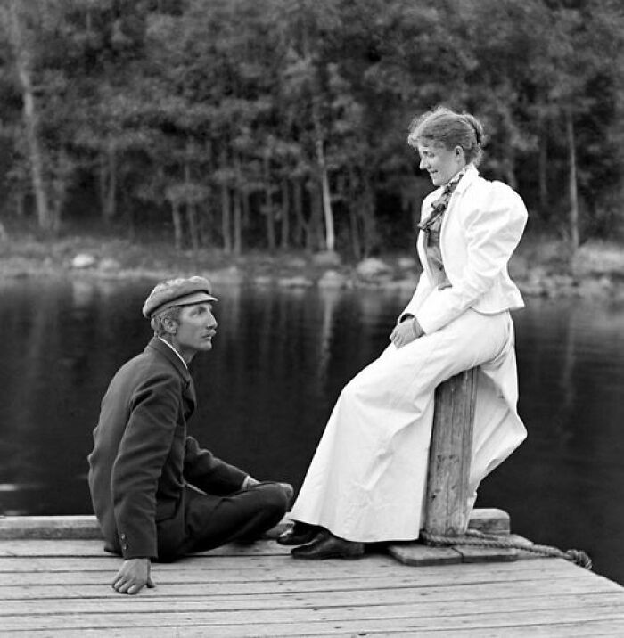 Unknown Couple Posing By A Lake Circa, 1899, Sweden