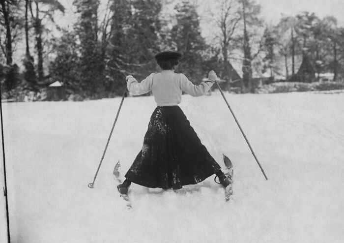 Lovely Picture Of A Victorian Lass “Attempting” To Ski