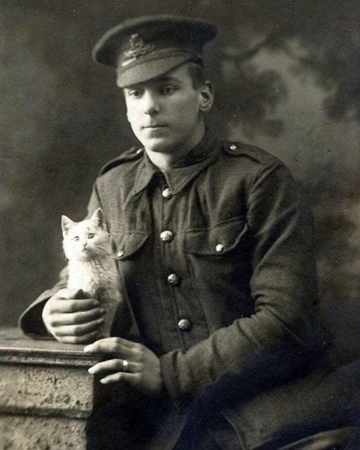 Royal Artillery Private Posing With His Little Friend, During WW1
