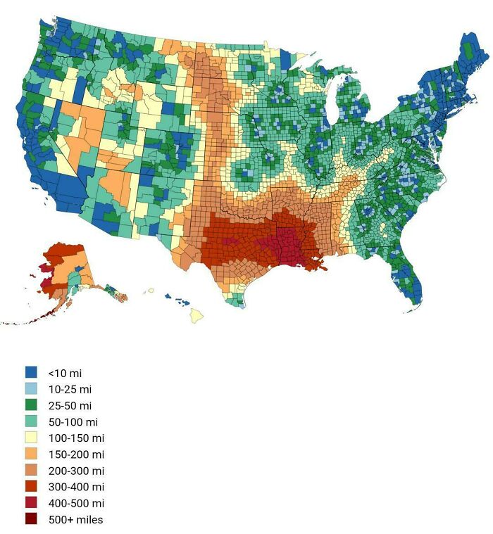 Distance To The Nearest Abortion Clinic In USA (Includes Clinics In Canada & Mexico)