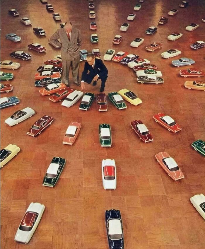 (1953) Ford Executives Selecting That Year's Automobile Colors From 76 Different Scale Models Of Them