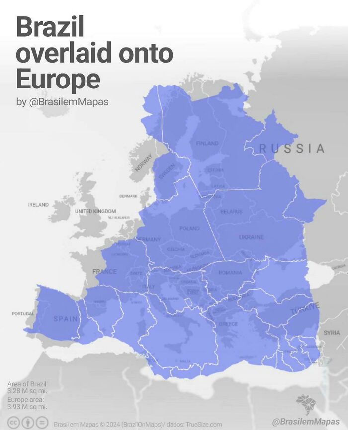 Brazil Overlaid Onto Europe