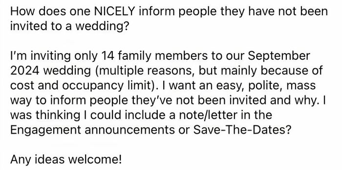 Bride Wants To Send “You’re Not Invited To My Wedding” Messages With Save The Dates