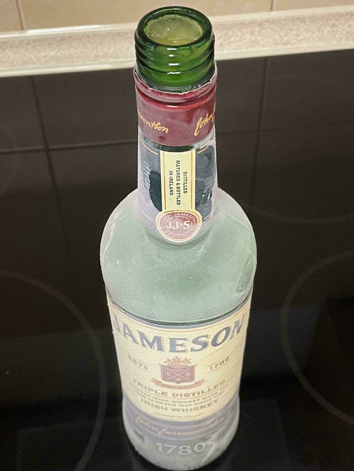 Bottle Of Jameson Whiskey Completely Froze In The Freezer