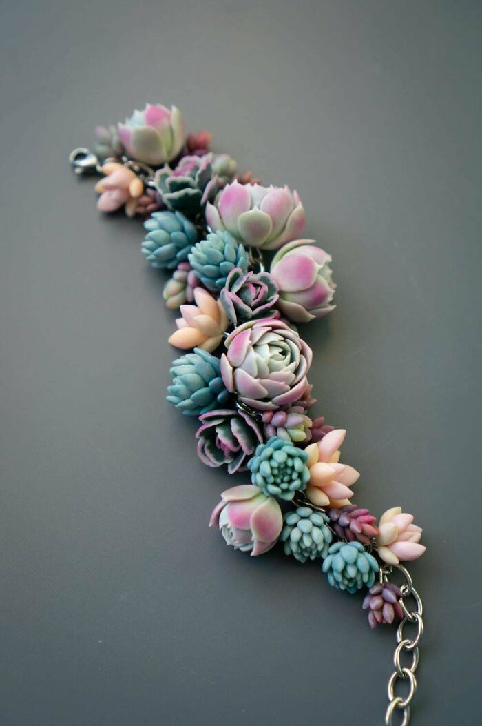 I Made A New Bracelet With Polymer Clay Succulents. Realistic And Very Durable!