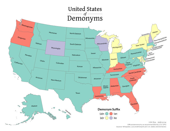 A Cool Guide Showing Each U.S. State's Denomonyms