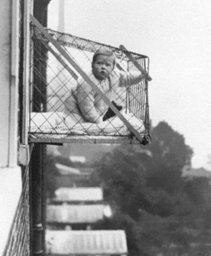 Baby Cages Used To Ensure That Children Get Enough Sunlight And Fresh Air When Living In An Apartment Building, 1937