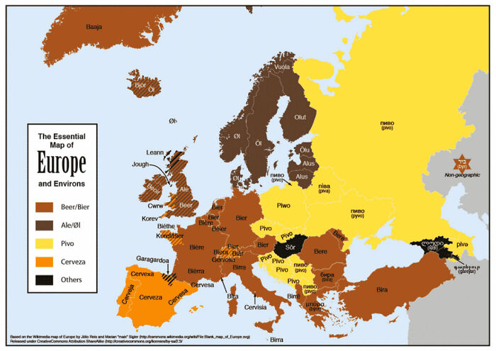 Map Shows Europe Is Divided Into 4 Regions Based On Origins Of The Word Beer