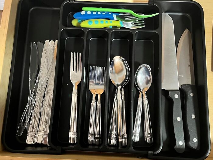 We Know This Isn't Revolutionary, But This Silverware Organizer Is A Much Better Fit For Standard Drawers. No More Wasted Space!