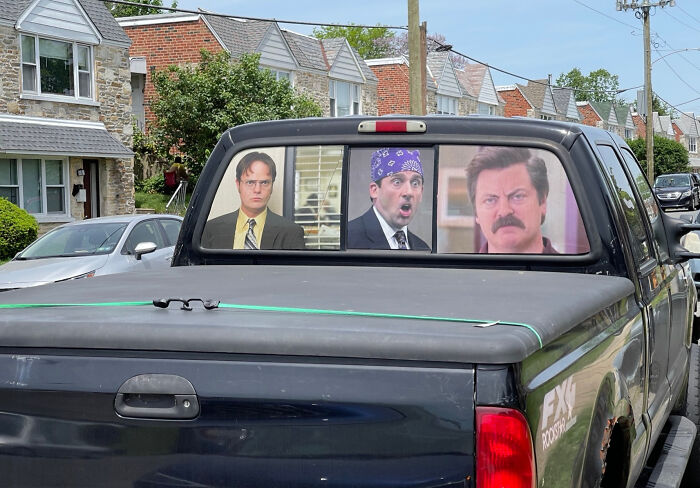 My Neighbor’s Truck Is Decorated With Decals From The Office And Parks And Recreation