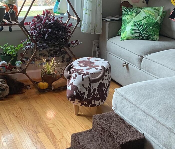 You Don't Need To Live On A Ranch To Get Yourself This Patterned Velvet Cow Ottoman
