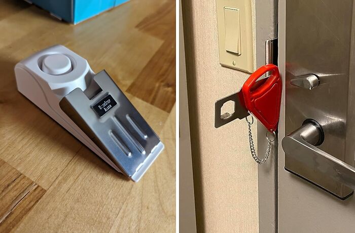 Don't Take Any Chances When Traveling. This Portable Door Lock & Door Stop Alarm Will Keep You Safe!